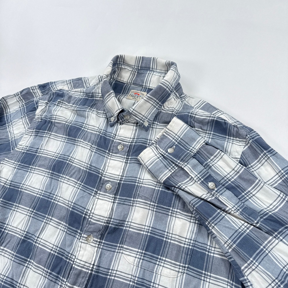 Faherty Mens Shirt Large Blue White Plaid Button Down Long Sleeve Coastal Casual